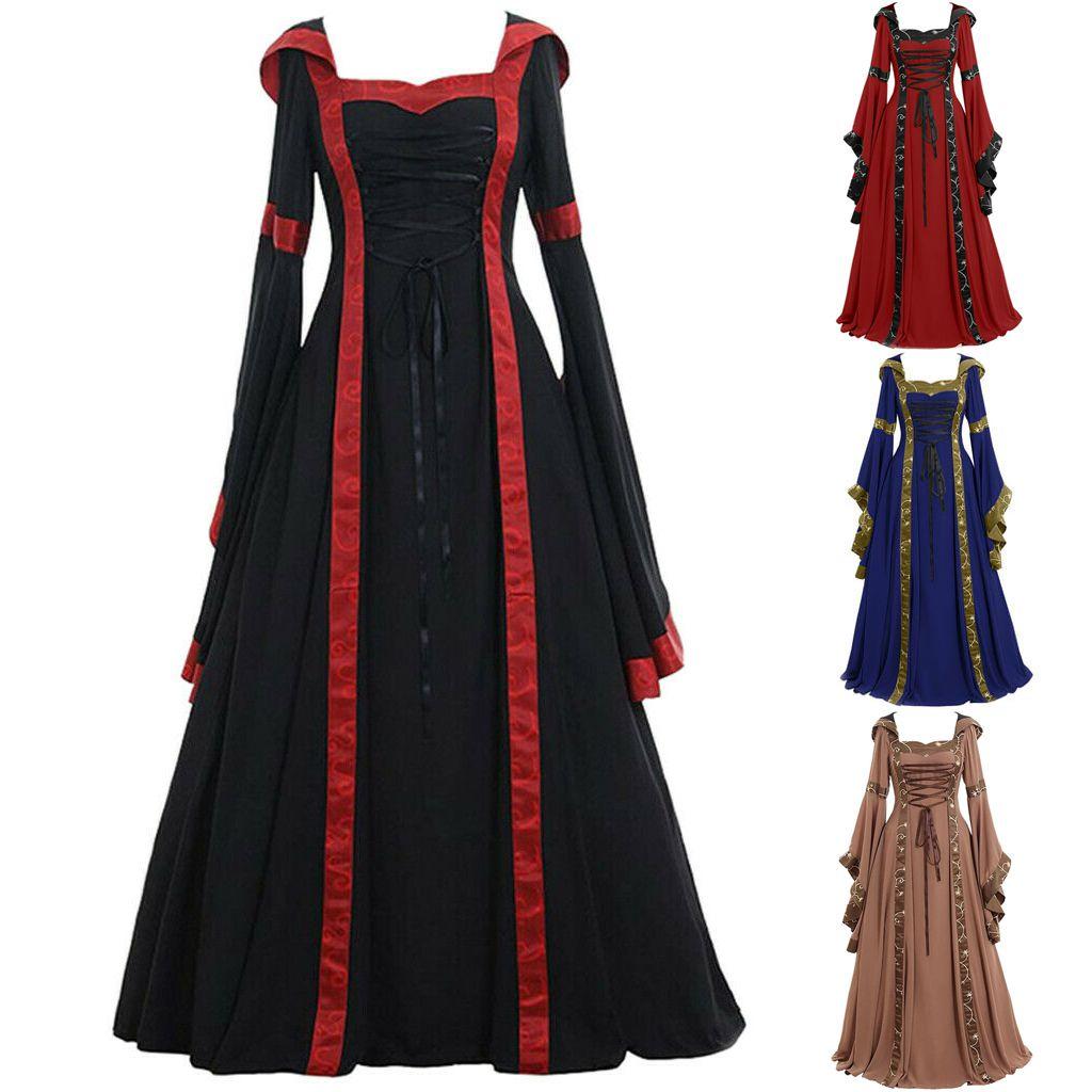 Halloween Medieval Women Dress Vintage Renaissance Gothic Cosplay Carnival Party