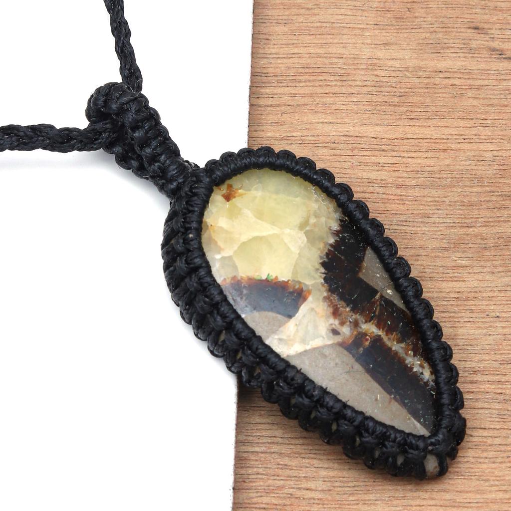 Septarian Jasper Macrame Thread Gemstone Handmade Jewelry 20-36''Ad Necklace