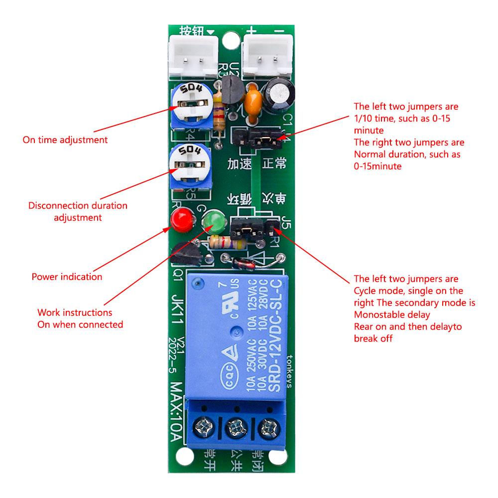 0-24Hours Adjustable Cycle Timer Delay on/Off Switch Power Supply Relay Shield DC 5V 12V 24V Timer Delay Relay Module with Cable Relays 5