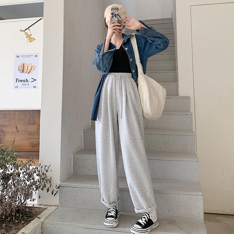 ! Pink Sweatpants Women's Autumn and Winter New High-waisted Sweatpants Casual Wide-leg Radish Pants