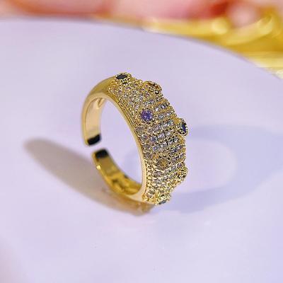 CMM Hepburn Style Personality Elegant Temperament Dubai Aristocratic Luxury Zircon Golden Jewelry European Retro Opening Adjustable Ring