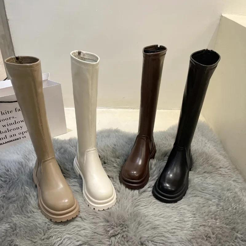 Ladies Shoes on Sale 2024 High Quality Sleeve Women's Boots Winter Round Toe Warm Solid Middle Tube Chunky Heels Fashion Boots