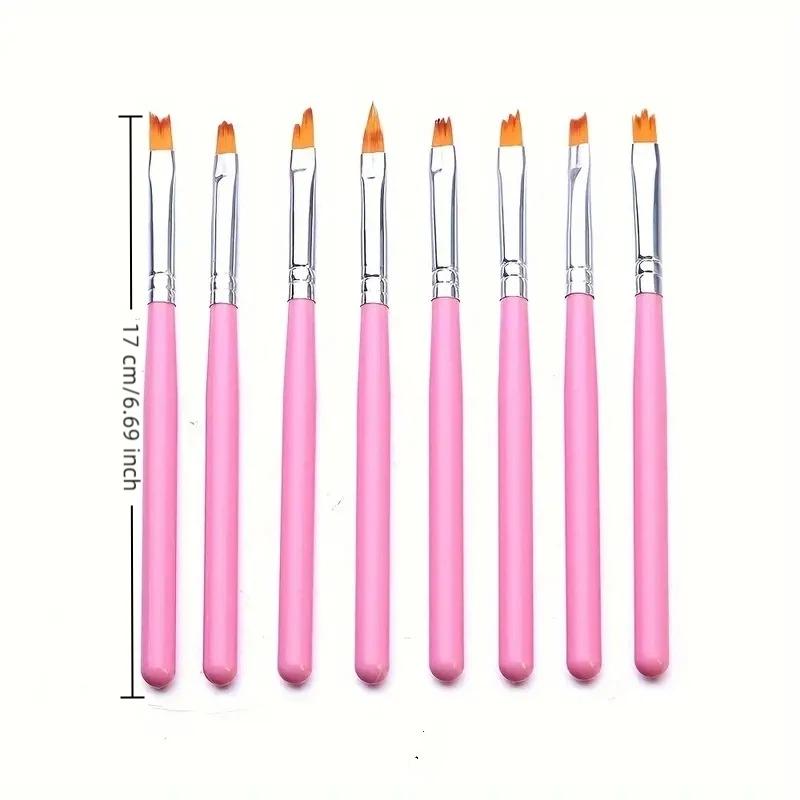 8 Pcs Oblique Gradient Smudge Nail Flower Drawing Sawtooth Pen Multifunctional Mix Shape Petal Painting Gel Nail Art Brush