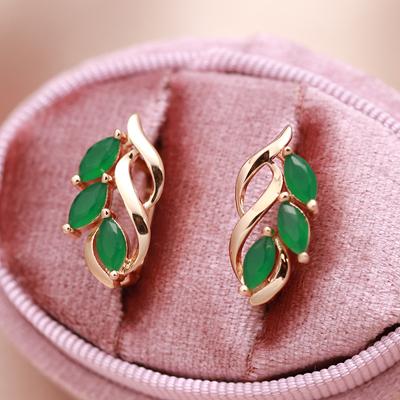 New Leaf Earrings for Women Luxury Golden Color Marquise Cut Green Zircon Cute Vintage Drop Earrings Jewelry