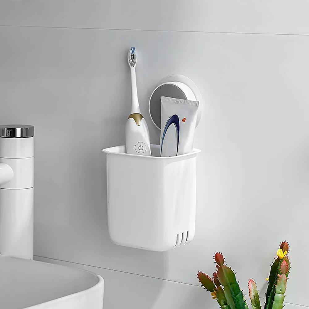 Portable Toothbrush Wall Mounted Holder Toothpaste Mouth Cup Waterproof Holder Drill-Free Bathroom Storage Shelf Rack Organizer