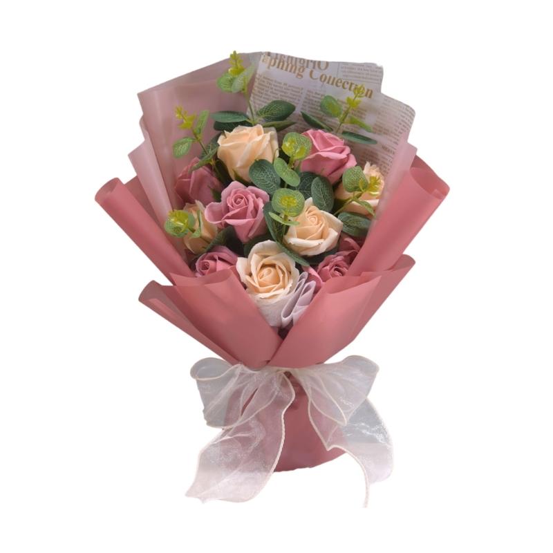 Artificial Flower Bouquets with Ribbon Soap Flower Petals Bouquets Gift for Valentines Mother Day Thanskgiving Christmas