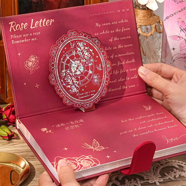 Rose Butterfly Laser Stamped Notebook with Magnetic Buckle - Retro Style Student Diary