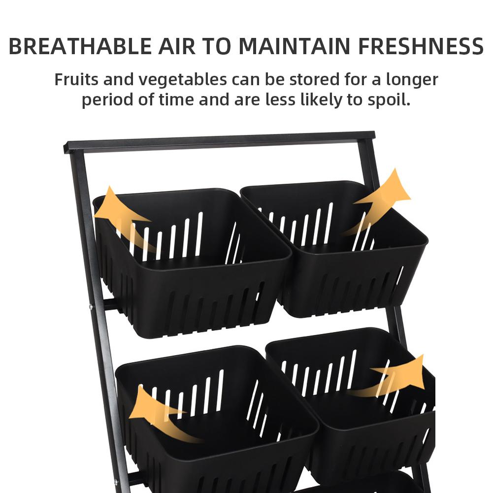 4-Tier Kitchen Storage Cart with Rolling Wheels Fruit and Vegetable Basket Fruit Basket Stand for Kitchen Floor & Pantry