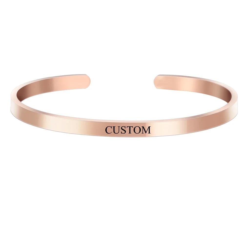 Coordinate Engraved Text Heart Hole Cuff Bangle Personalized Bar Necklace Stainless Steel Bracelet Men Women Gif