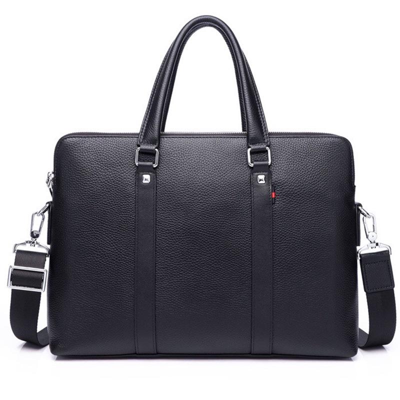 Men's Large Capacity Leather Briefcase – Multi-Compartment, Double Zip, Horizontal Laptop Bag