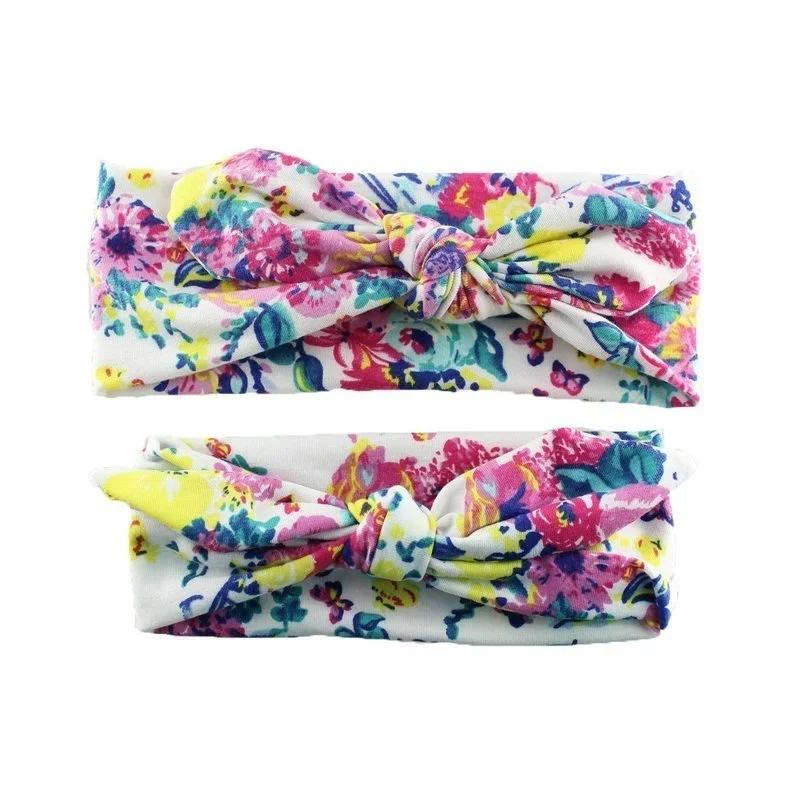 2PCS Cute Bunny Ears Headband Bow Elastic Hair Accessories Women Girls Baby Mother Daughter Kids Hair Bands