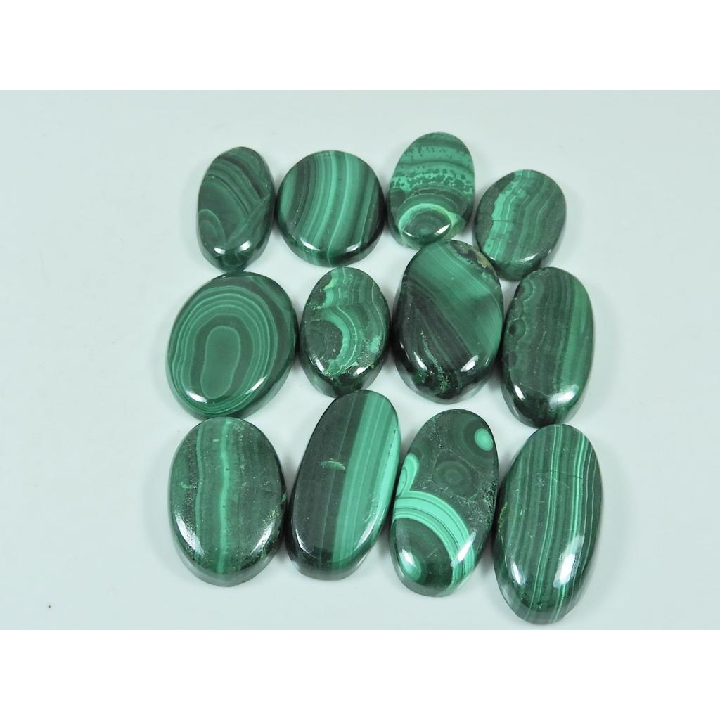 300Cts. Green Malachite Oval Cabochon Loose Natural Gemstone 12 Pcs Lot C-3066