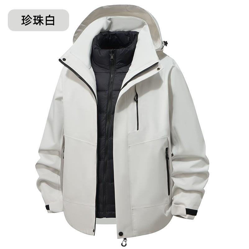 Men Women Winter Waterproof 3-in-1 Detachable Hooded Outdoor Jacket With Down Inner Layer Hiking Skiing Camping