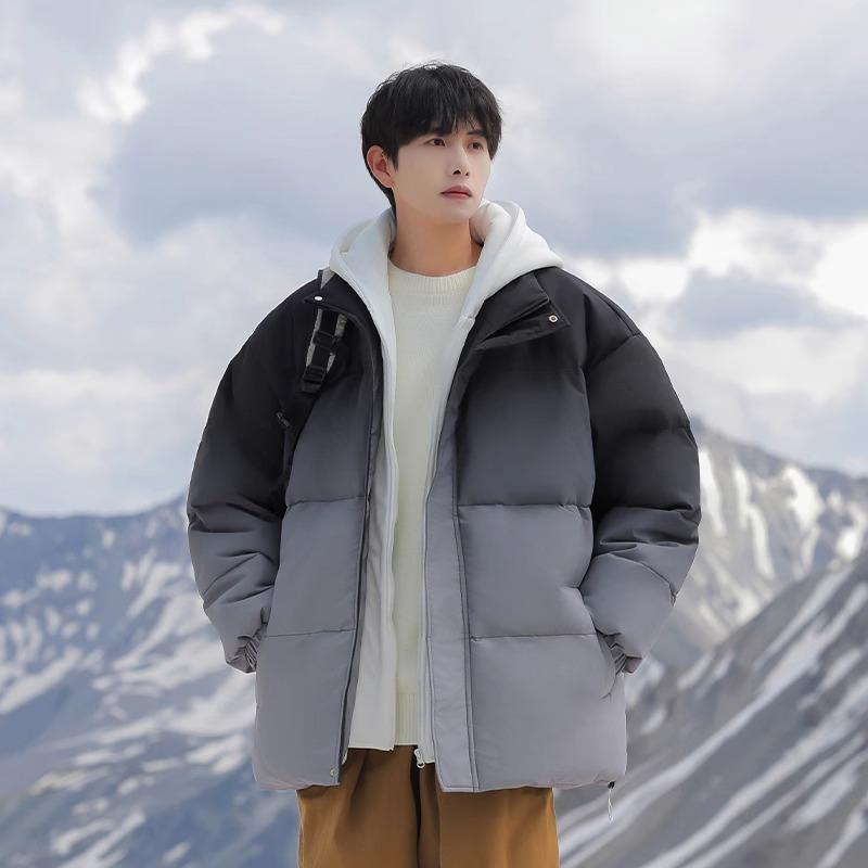 Fake two pieces of gradual change cotton-padded coat men's winter new loose tide brand high street casual warm cotton clothes hooded