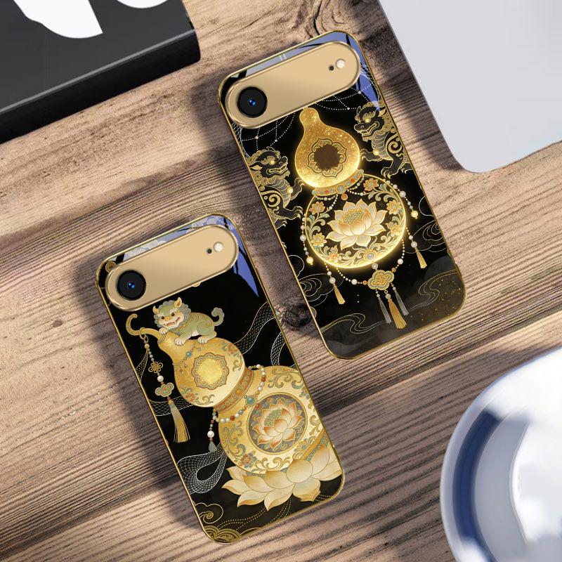 Golden Lion Calabash For IPhone 17Pro Max 16 17 Pro oMax 15 Pro 14 13 Plus 12Mini 11ProMax XR 16E Air Golden Glass Phone Case