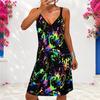 Women Plus Size V Neck Double Straps Sleeveless Printed Iridescent Blue Mini Dress