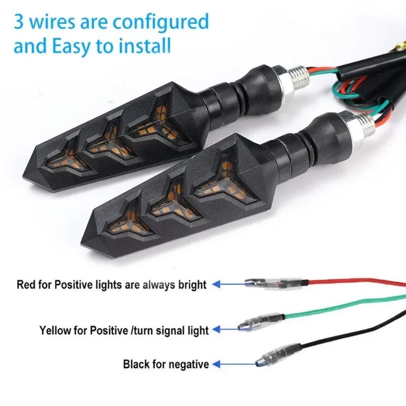 2pcs Motorcycle Turn Signal Lights Flexible Fishbone Type LED Flow Direction Indicator Signal Lights Waterproof High-performance
