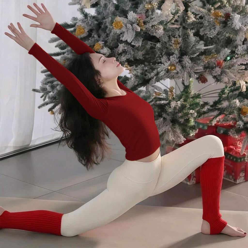 Women's Red Yoga Suit Set 2025: Stylish Long Sleeve Top for Pilates, Outdoor Wear, & New Year Celebrations.