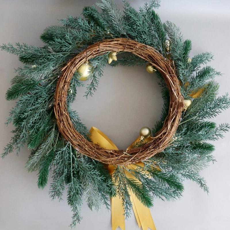 Artificial Wreath Christmas Wreath with Pinecone and Bowknot for Front Door Window Yard Garden Christmas Decorations