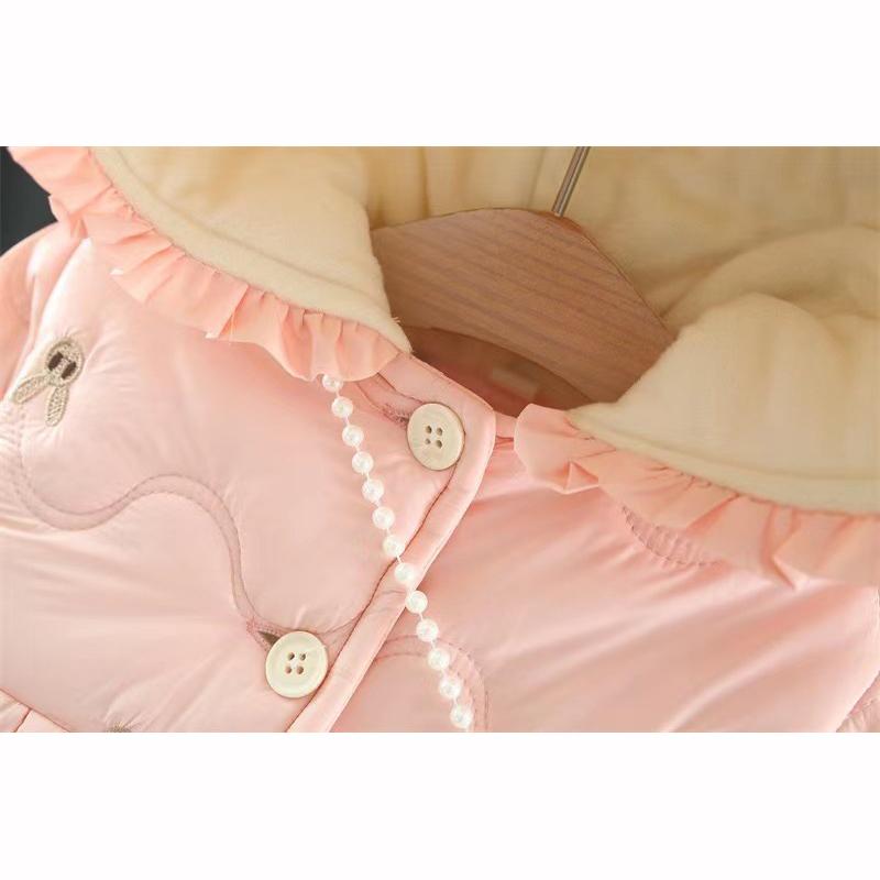 Winter Cartoon Rabbit Long Sleeved Baby Girl Coat Pink Thick Warm Children's