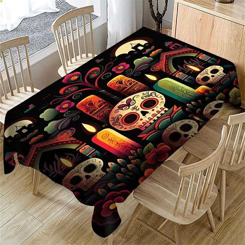 Day of the Dead Skull Pattern Tablecloth - Polyester Fiber, Rectangular.PMJ