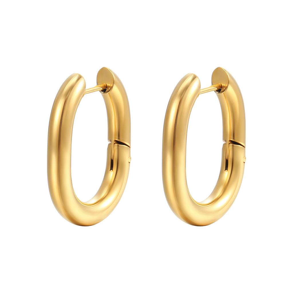 European and American INS Internet Celebrity Simple Titanium Steel Earrings 11K Gold-plated Stainless Steel Gold U-shaped Ear Buckle Women's Jewelry