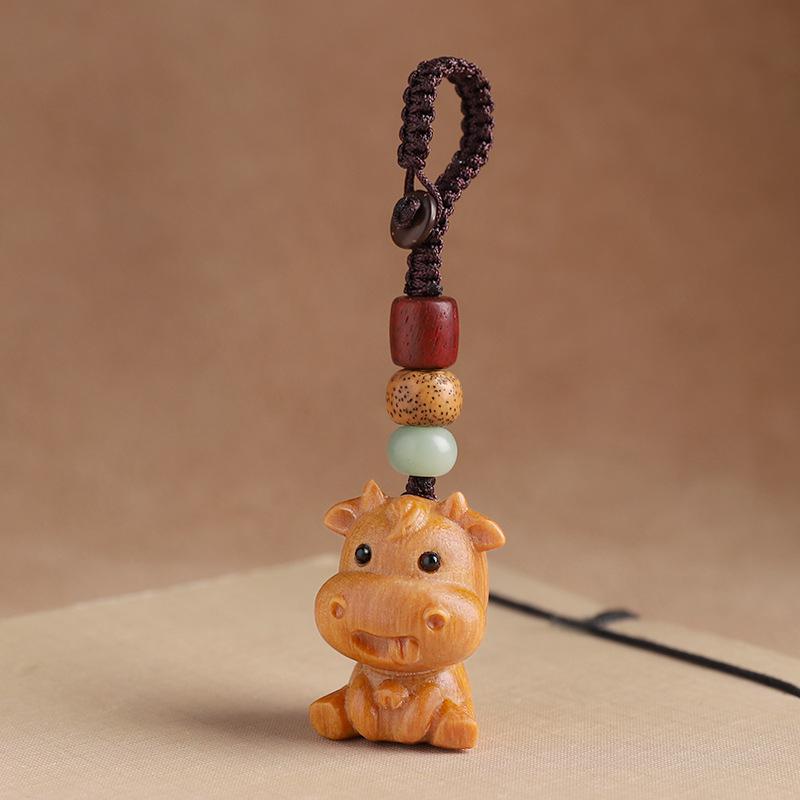 Sandalwood Zodiac Keychain Charm for Men & Women - Cute Mouse Pendant for Keys & Phones