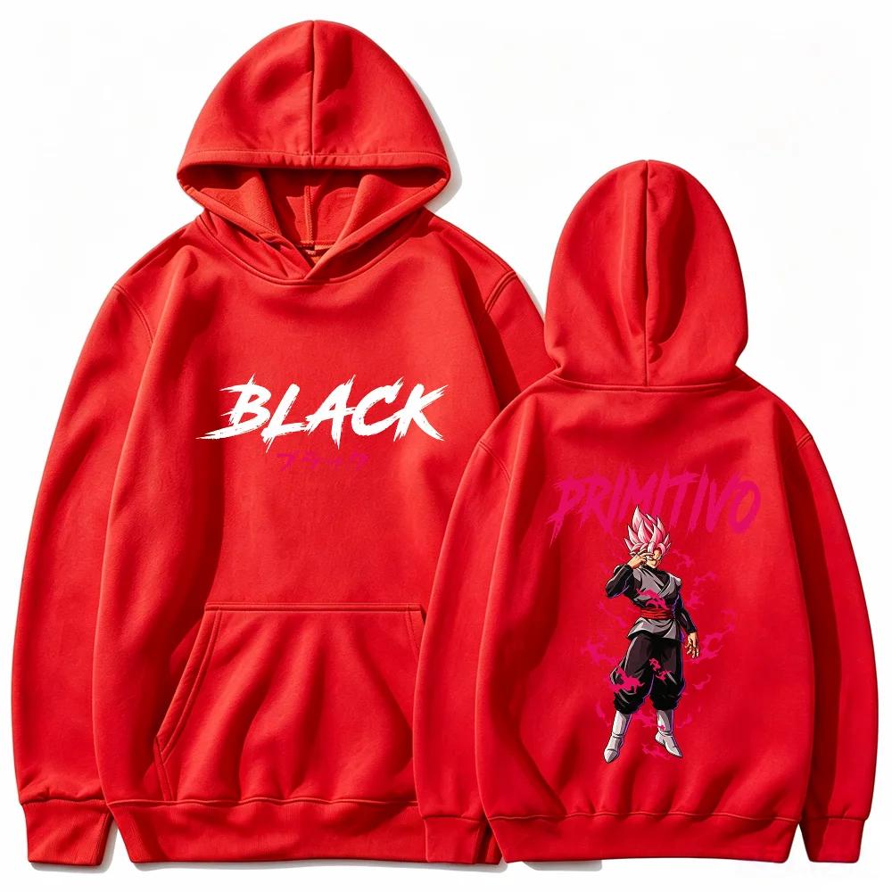 Black Rose Hoodie Goku Dragon Anime Aura Flame Streetwear Aesthetic Pink Black Oversized Casual Sport Sweatshirts