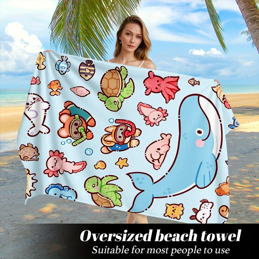 Cute Cartoon Shark Surfing Beach Towel Polyester Quick Dry Sand Free Swimming Bath Towel for Kid Boys Girls Summer Pool Vacation