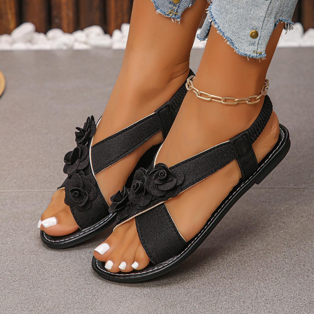 

Women s Wide Width Cross Strap Flat Sandals - Embroidered Floral Slide Sandals with Wide Band, Open Toe Beach Flip Flops 43 чорний