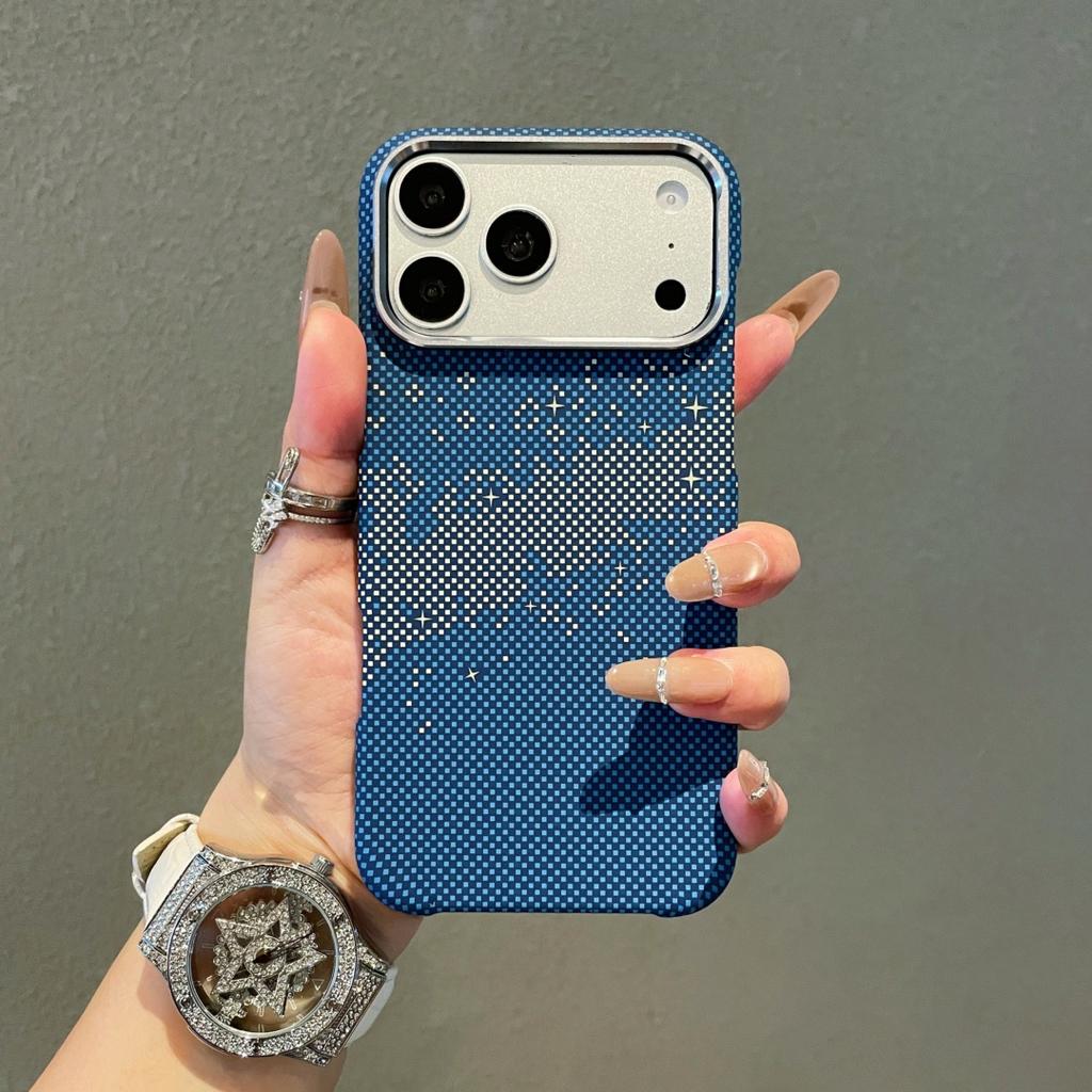 Carbon Fiber Kevlar Texture Magnetic Phone Case For iPhone 17 Air 16 15 14 Pro Max Metal Camera Frame Hard Plastic Cover