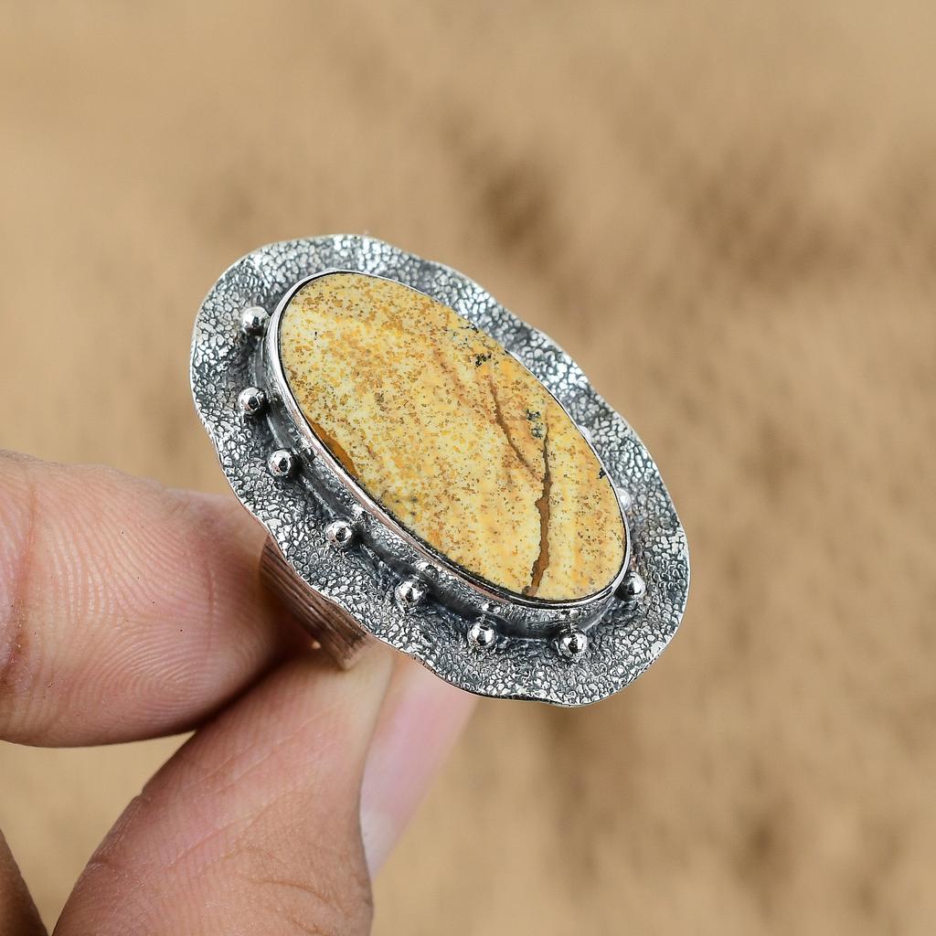 Natural Picture Jasper Gemstone 925 Silver Promise Ring Size 7 For Women