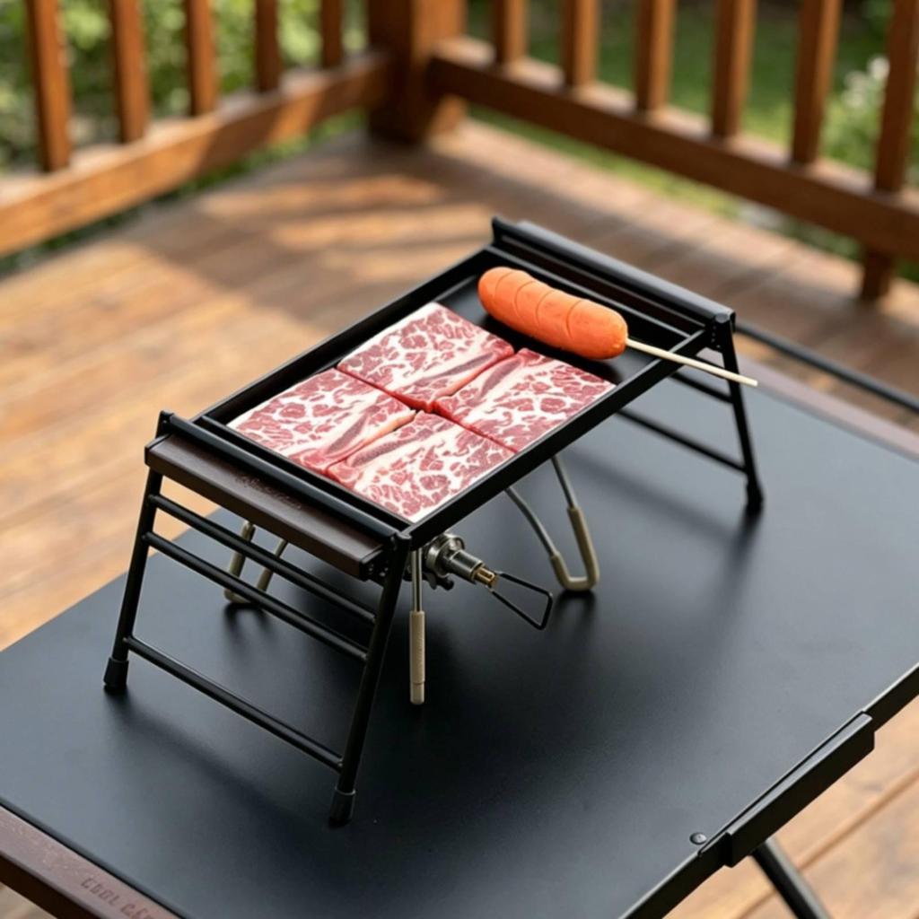 Camping Barbecue Plate Raised Side Rails Folding Grill Angled Legs