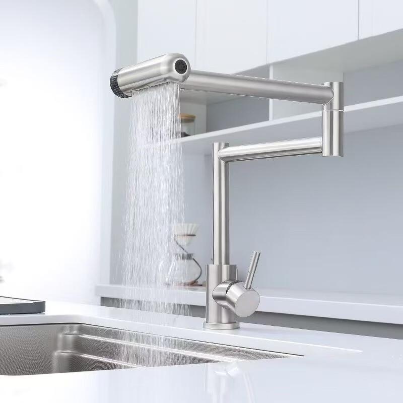Handon Brushed Stainless Steel Rotary Folding Kitchen Faucet
