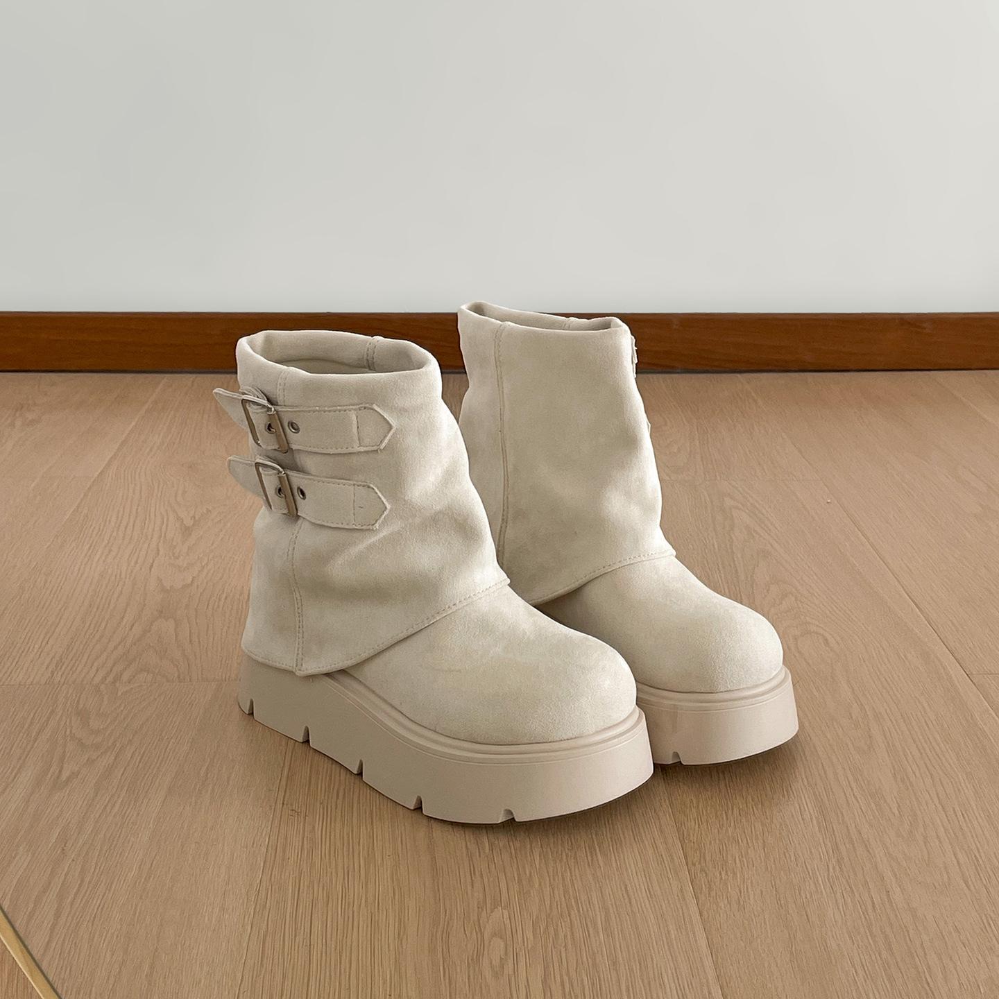 

Queen Fan retro white British style platform boots women s 2025 new autumn with skirt heightening short boots 35 бежевый