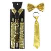 Men Women 3-In-1 Sparkly Fish Scales Sequins Y-Back Adjustable Suspenders Bowite Necktie Set Outfits Cosplay Costume  Yellow