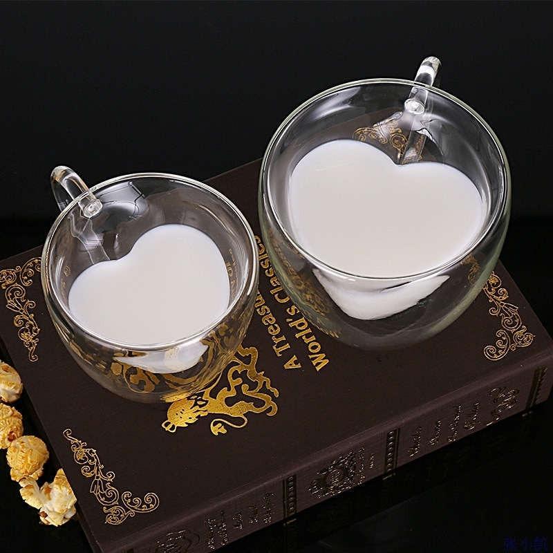 170/280ml Borosilicate Double Wall Heat Resistant Glass Cup Heart Shape Coffee Tea Milk Cup with Handle for Home Office Travel