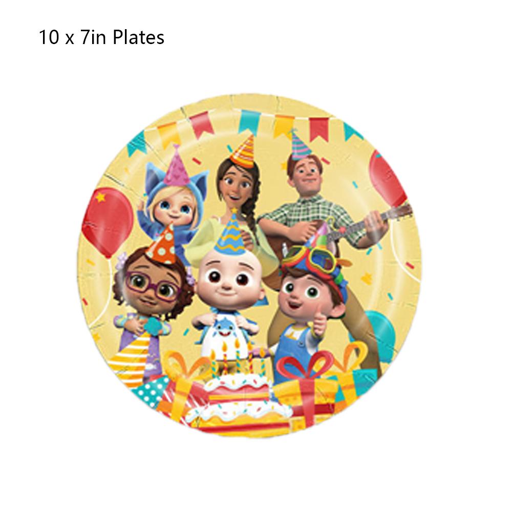 51pcs Cocomelon Party Supplies Set Include Plates, Napkins, Cups, a Tablecloth
