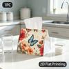 1pc Tissue Box, Watercolor Floral Butterflies Romantic Grace Pattern, 2D Flat Printing, Made from Tough Polyester, Folds Flat, Tissue Dispenser, for P