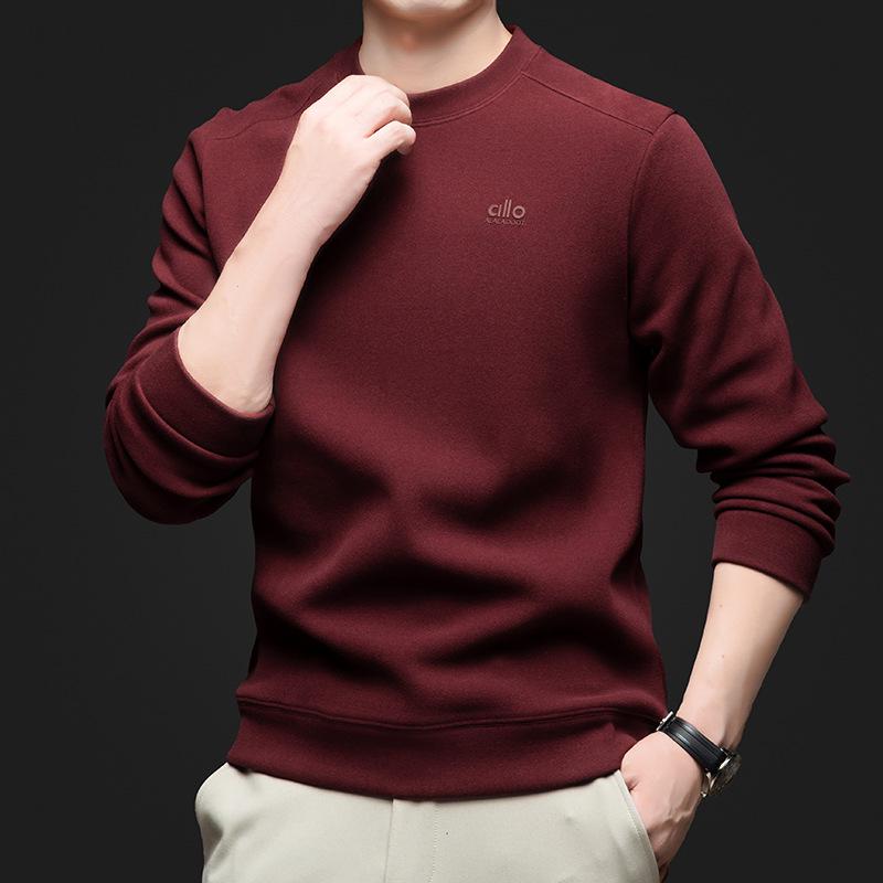 Men's 2025 Winter Fashionable Round Neck Long Sleeve Hoodie - Trendy, Versatile Solid Color Casual Wear