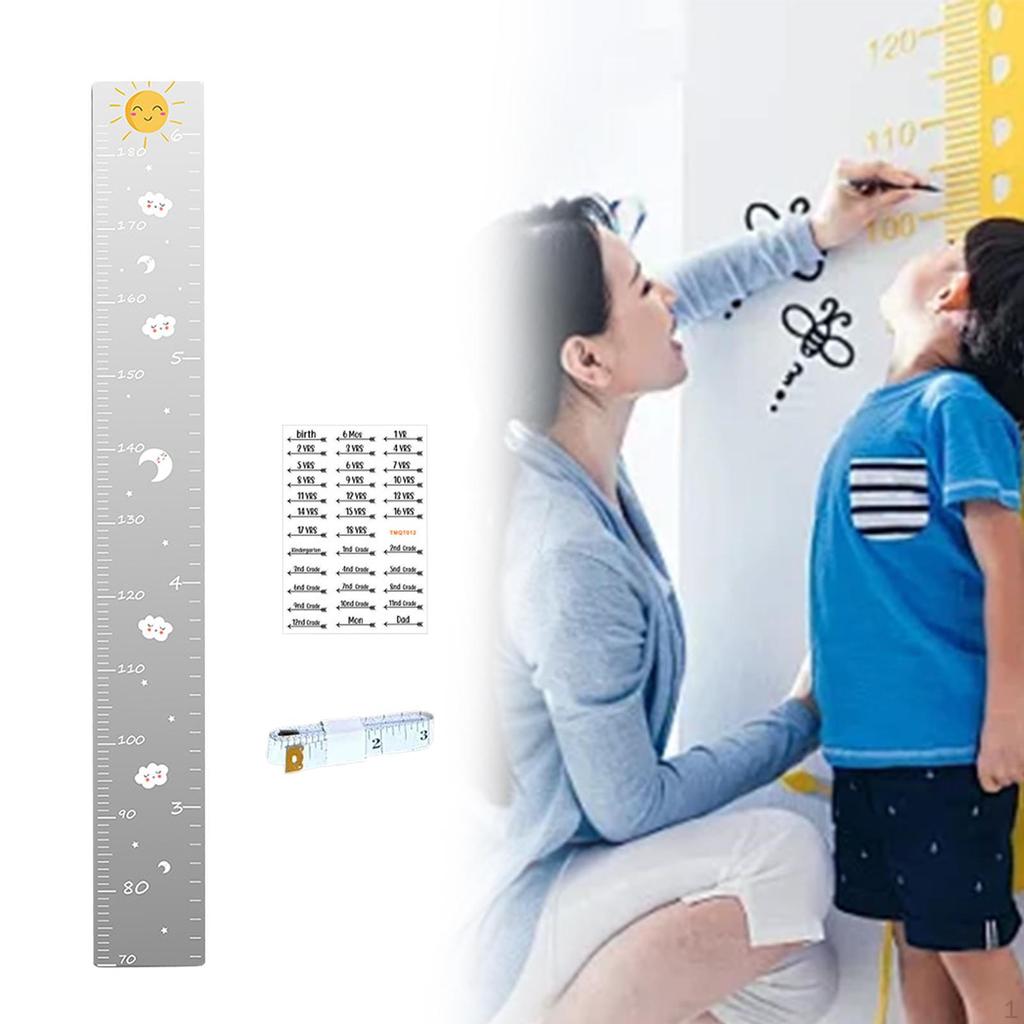 Acrylic Kids Growth Chart Mirror DIY Splicing 120cmx15cm for Bedroom with Stickers Height Ruler
