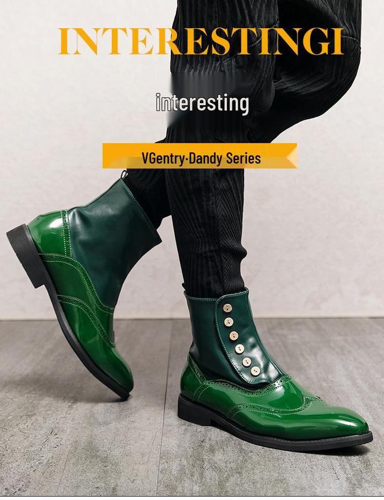 Men's Large Size Brogue Chelsea Ankle Boots - Trendy British Casual Shoes