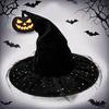 Black Velvets Witch Hat With Golden Star Elegant Curved Border Halloween Hat for Women Men Kids