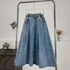 Plus Size Denim Long Skirt High Waist Elastic Waist Extra Fluffy for 170 Pounds A- Line Half Body Umbrella Skirt Spring Autumn Women's