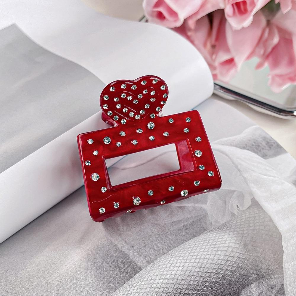 Hot Pink Red Heart Hair Clips Strong Hold Small Hair Accessories No Crease Acetate Acrylic Hair Barrette for Women