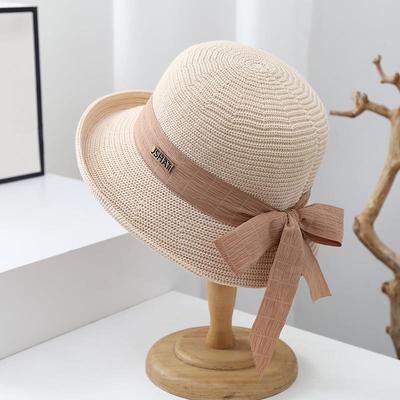 Bow Streamer Fisherman Hat Women Spring and Autumn Early Winter Casual Versatile Basin Hat Fashionable and Elegant Knitted Top Hat