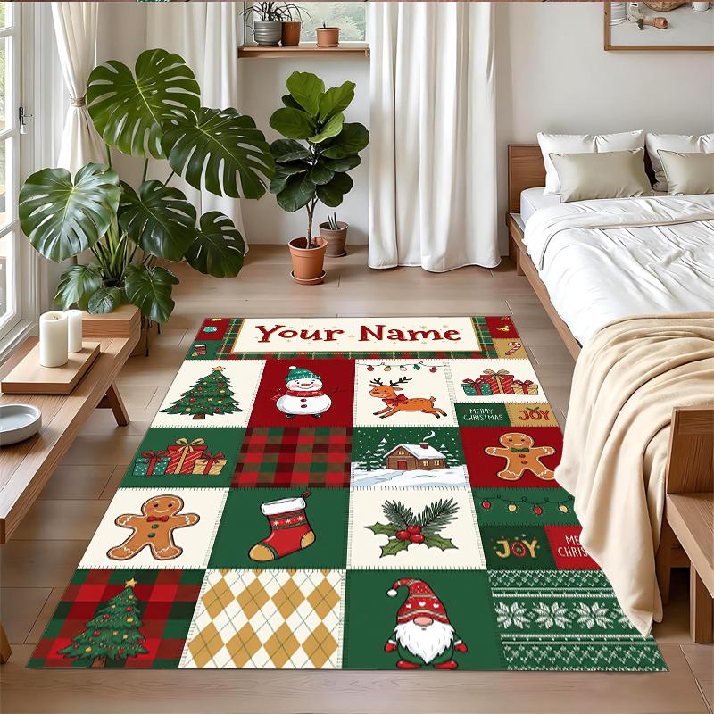 Christmas Custom Name Printed Square Area Rug Soft Non Slip Floor Carpet For Bedroom Holiday Gift