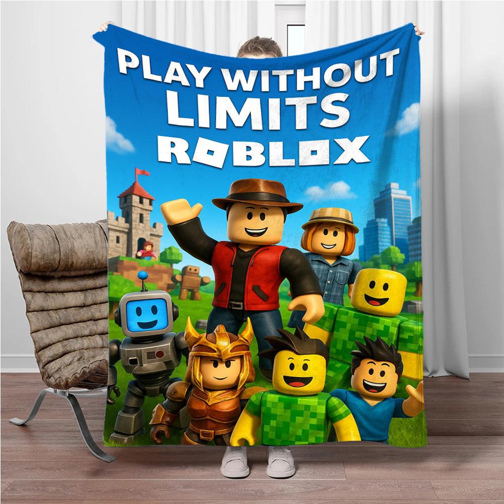 Coperta di Flanella Gioco Cartoon 3D RR-Robloxs, Morbida Coperta da Lanciare per Casa Camera da Letto Letto Divano Picnic Viaggio Ufficio, Regali per Bambini