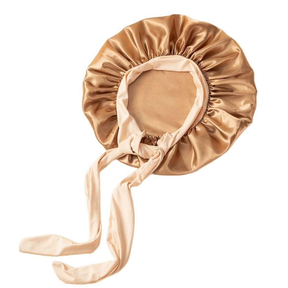 Solid Color Hair Care Cap Adjustable Strap Satin Sleep Bonnet Night Sleep Cap  For Women