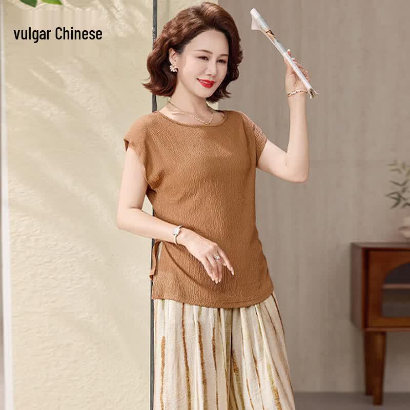 Women s Age-Reducing Summer Short Sleeve Two-Piece Set 4XL